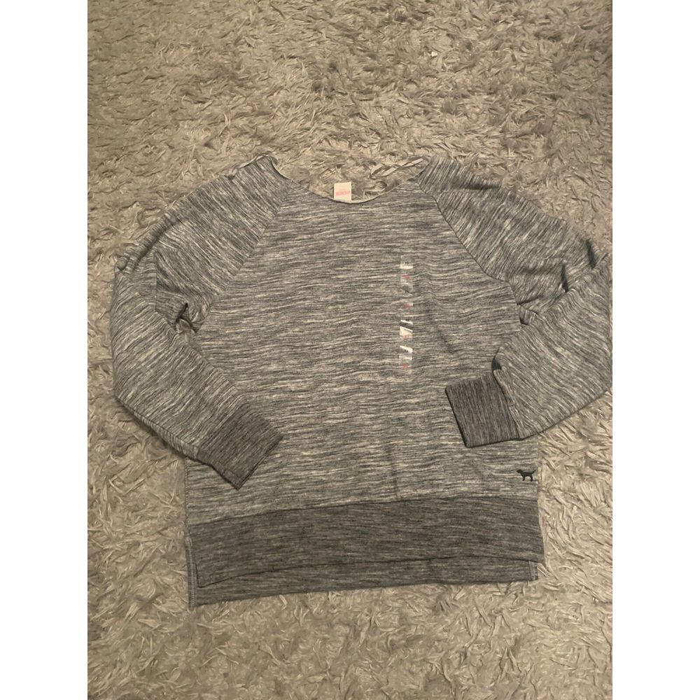 Victoria's Secret PINK Sweatshirt Gray Slouchy Off Shoulder Pullover Sz XS‎